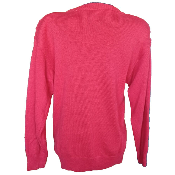VTG DUET Women's Small Red Sweater with Flower Embroidery Contrast Details Beads - Picture 3 of 6